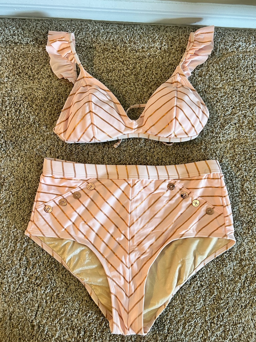 Betsy Johnson Pink & Gold High-Waist Bikini Set